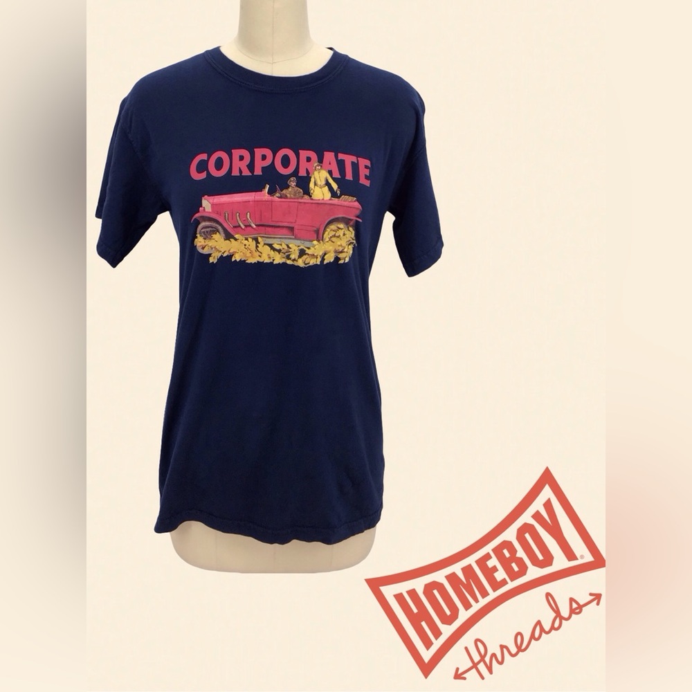 Corporate| Navy Graphic T-Shirt with Pink and Yellow Decal